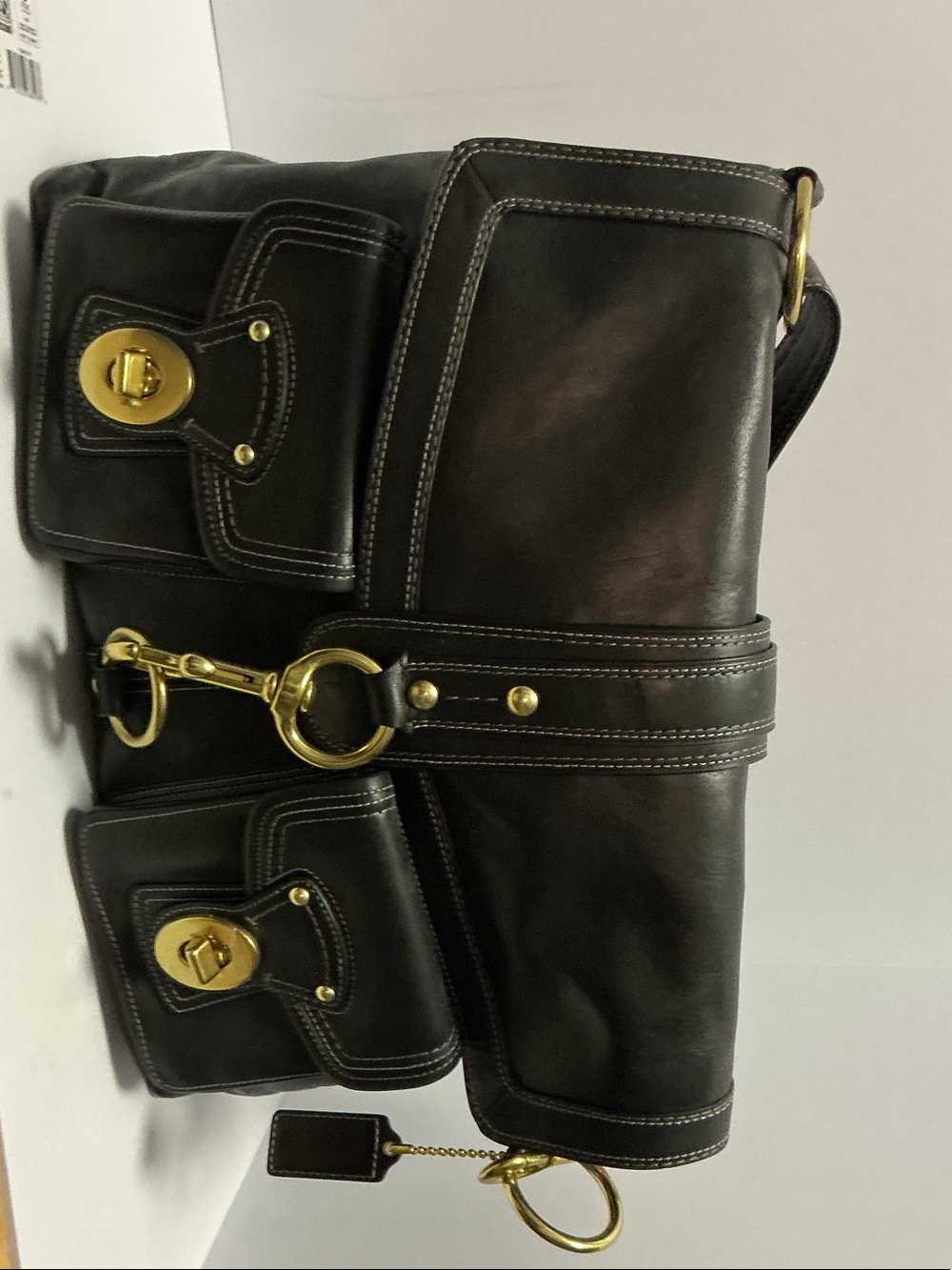Coach Black Leather Shoulder Bag with Gold Hardware